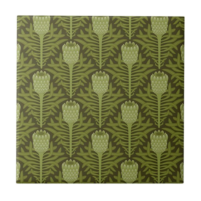 Serene Green Plant Motif for Modern Decor Ceramic Tile (Front)