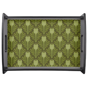 Serene Green Plant Motif for Modern Decor Serving Tray