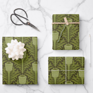 Serene Green Plant Motif for Modern Decor Wrapping Paper Sheets