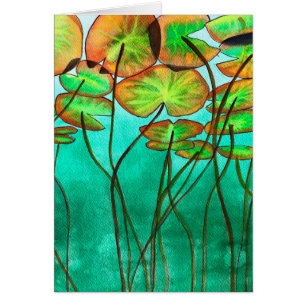 serene green pond with lilypads cards
