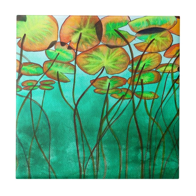 serene green pond with lilypads ceramic tile (Front)