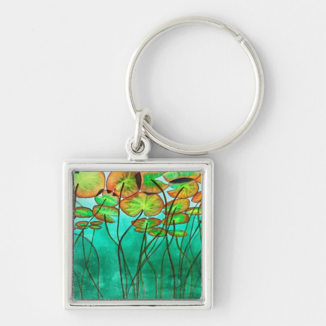 serene green pond with lilypads keychain (Front)