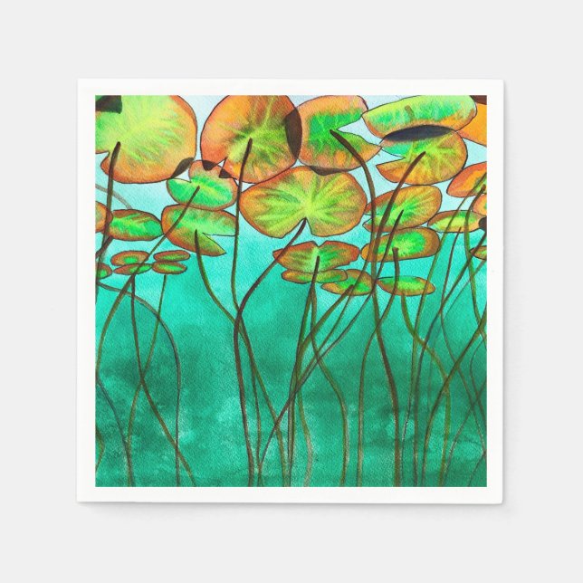 serene green pond with lilypads napkins (Front)