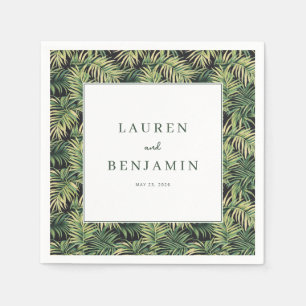 Serene Green Tropical Leaf Border Napkins