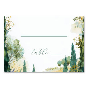Serene Green Watercolor Nature Border Table Number