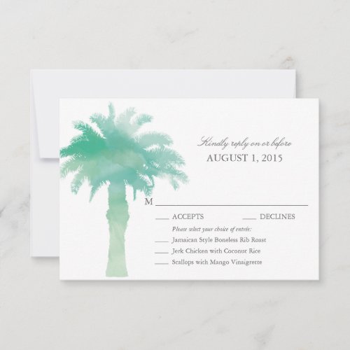 Serene Green Watercolor Palm Tree  Wedding RSVP