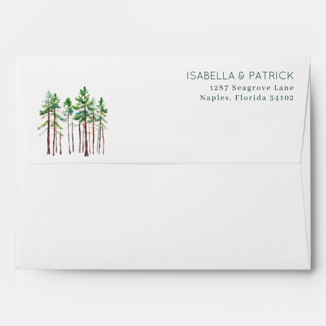 Serene Green Watercolor Pine Trees Envelope (Back (Top Flap))