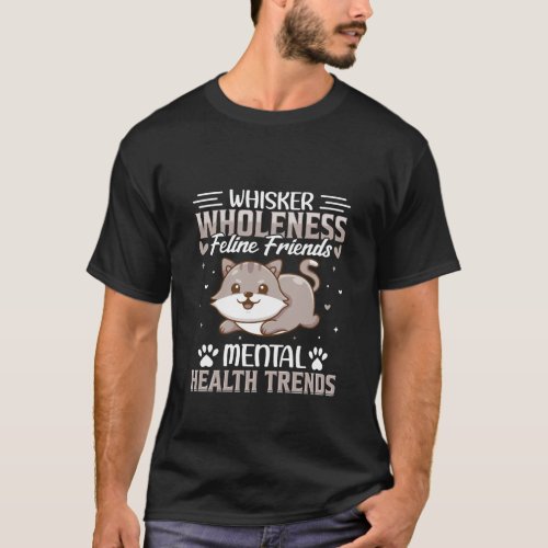 Serene Grey Cat Embraces Mental Health Trends T_Shirt