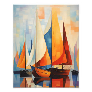 Serene Horizons: Abstract Sailboat Art Print