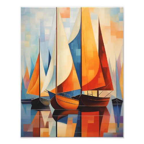 Serene Horizons Abstract Sailboat Art Print