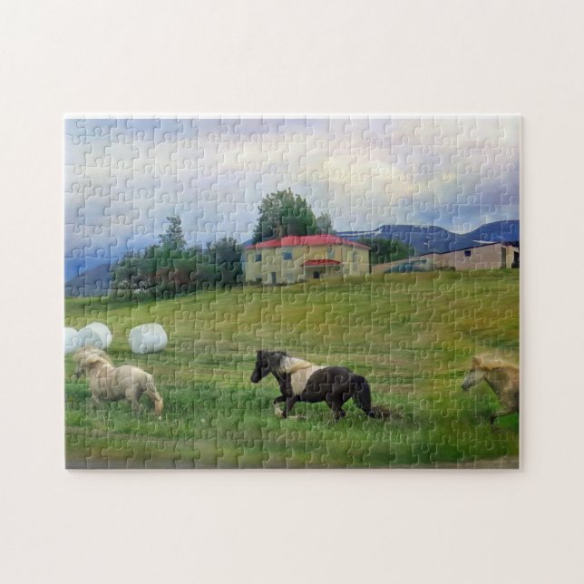 SERENE ICELAND HORSES COTTON BALES JIGSAW PUZZLE (Horizontal)