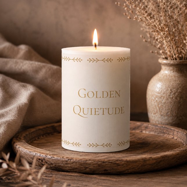 Serene Ivory Glow Pillar Candle (Gold serif lettering and an ivory palette add polished charm to curated interiors.)