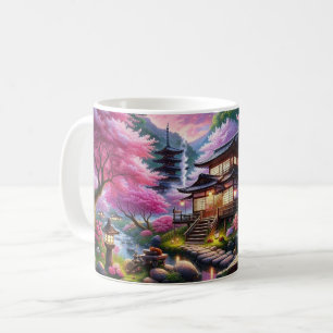Serene Japanese Garden at Dusk Painting Coffee Mug