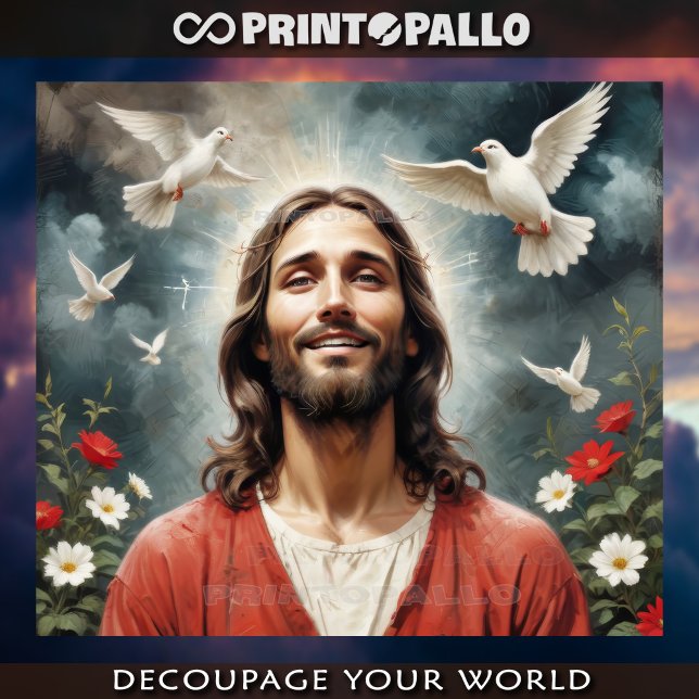 Serene Jesus Christ with doves smile at you  Tissue Paper (Creator Uploaded)
