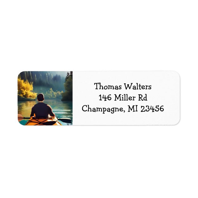 Serene Kayaking Scene | Man in Kayak in Mountains Label (Front)
