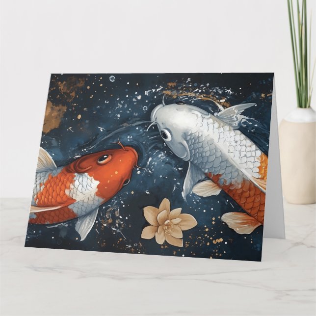 Serene Koi Fish with Lotus Flowers  Card (Front)