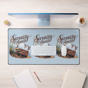 Serene Lake Boat with Geese and Wildflowers Desk Mat