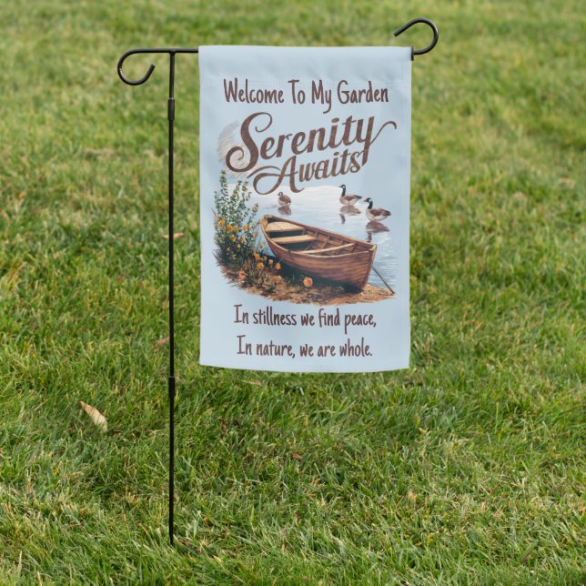Serene Lake Boat with Geese and Wildflowers Garden Flag (In SItu)