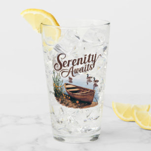 Serene Lake Boat with Geese and Wildflowers Glass