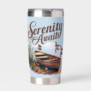 Serene Lake Boat with Geese and Wildflowers Insulated Tumbler