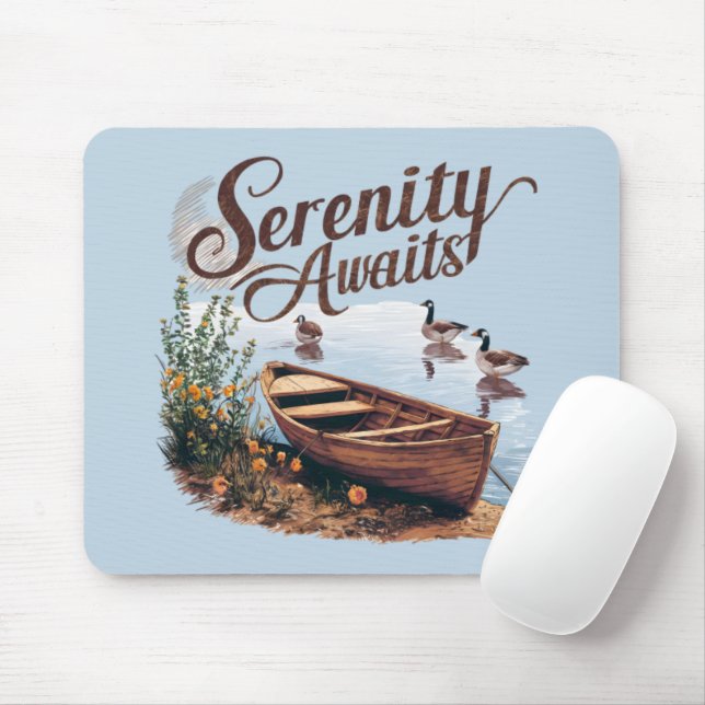 Serene Lake Boat with Geese and Wildflowers Mouse Pad (With Mouse)
