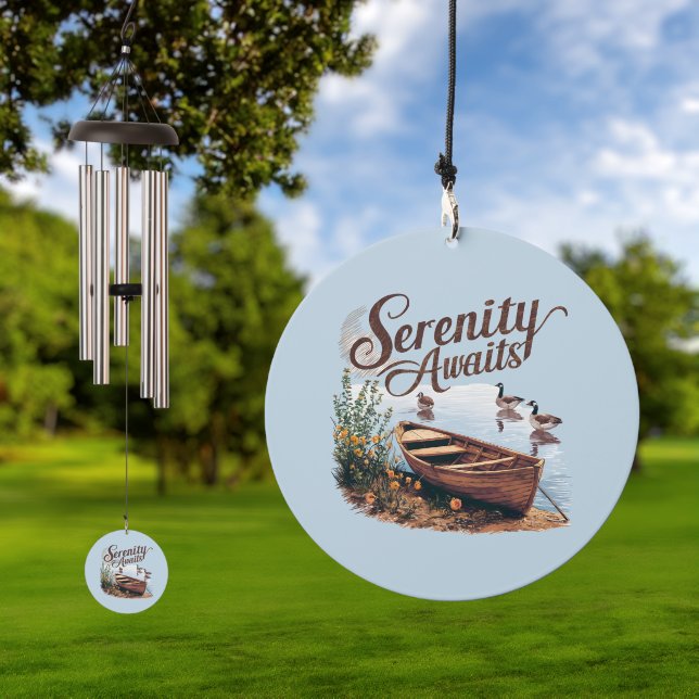 Serene Lake Boat with Geese and Wildflowers Wind Chime (Outdoor)