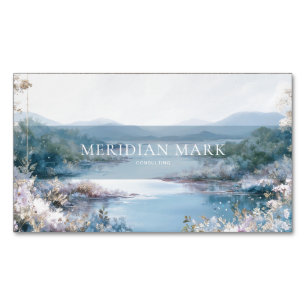 Serene Lake Pink Floral Gold Sparkle Business Card Magnet