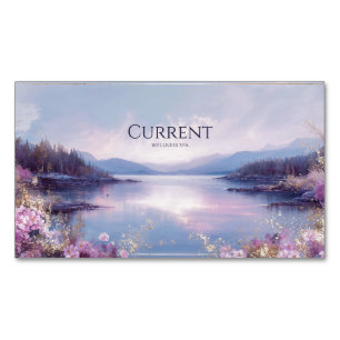 Serene Lake Pink Floral Gold Sparkle Business Card Magnet