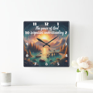 Serene Lake Reflections Square Wall Clock