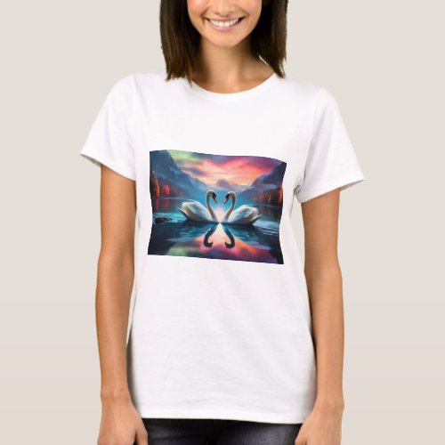 Serene Lake Swans   T_Shirt