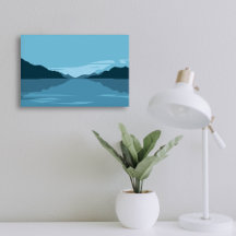 Serene Lake with Mountains Landscape - Minimalist