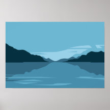 Serene Lake with Mountains Landscape - Minimalist