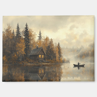 Serene Lakeside Cabin Refrigerator Magnet