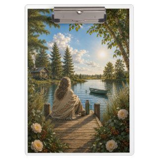 Serene Lakeside Notebook | Peaceful Nature & Cotta Clipboard
