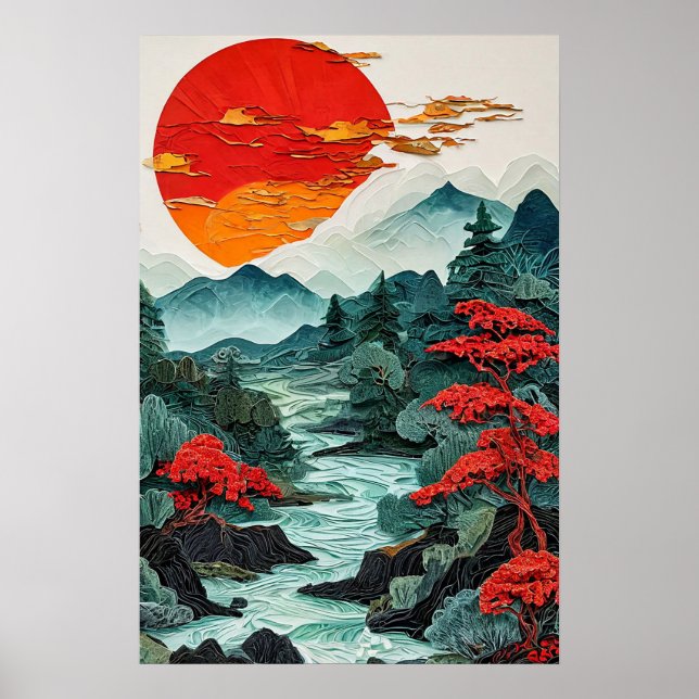 Serene Landscape Abstract Forest Mountain Poster (Front)