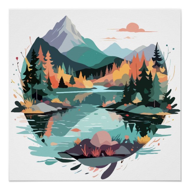 Serene Landscape Calm Tranquil Nature Mountains  Poster (Front)