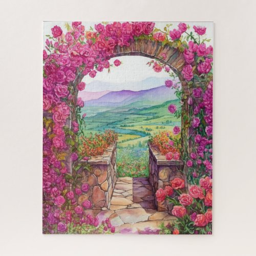 Serene Landscape in Climbing Rose Archway Jigsaw Puzzle