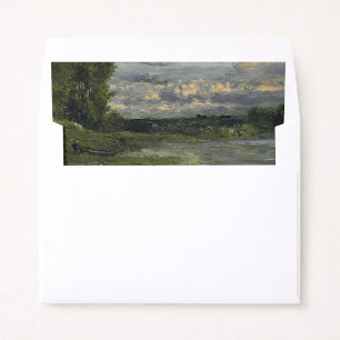 Serene Landscape, Oil on Canvas, Vintage Envelope Liner