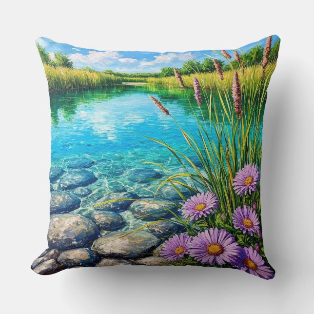 Serene Landscape with Clear Lake Throw Pillow (Front)