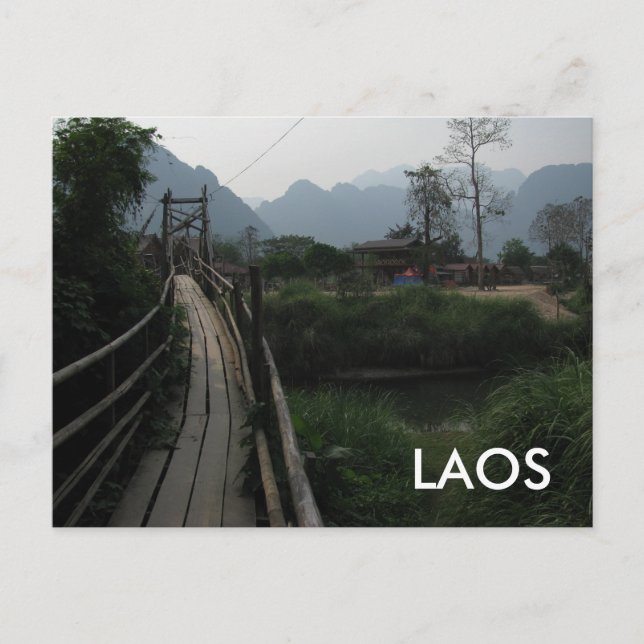 Serene Laos Mountain, River, Bridge Southeast Asia Postcard (Front)