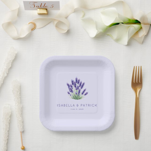 Serene Lavender Botanical Illustration Paper Plates (Wedding)