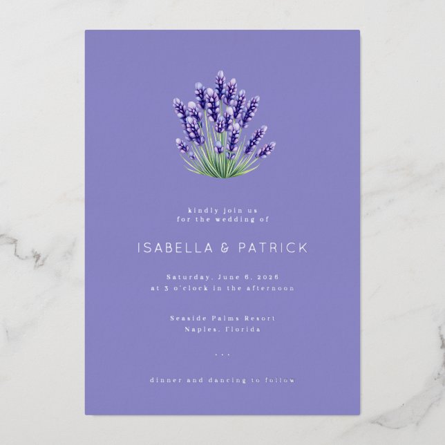 Serene Lavender Floral Bouquet Foil Invitation (Front)