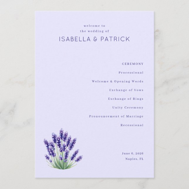 Serene Lavender Floral Wedding Program (Front)