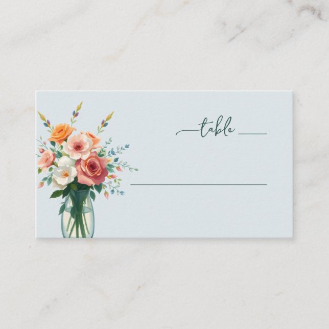 Serene Light Blue Floral Table Sign Place Card (Front)
