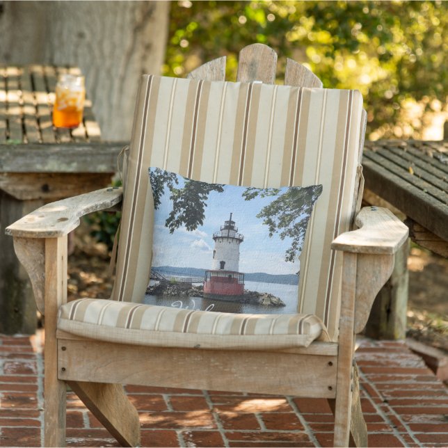 SERENE LIGHTHOUSE WELCOME AND OPTIONAL NAME OUTDOOR PILLOW (Chair)