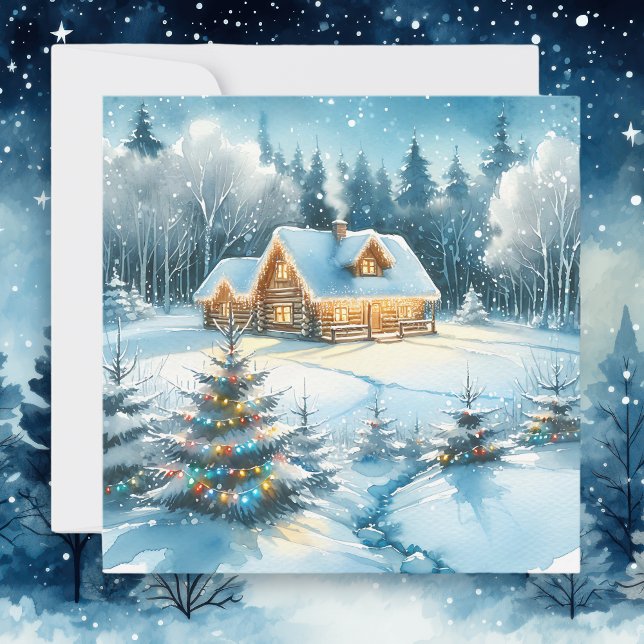 Serene Log Cabin in a Winter Forest Card (Creator Uploaded)