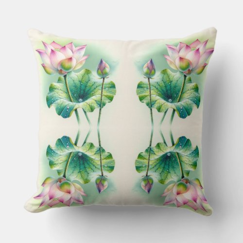 Serene Lotus Bliss Tranquil Watercolor Pillow Des