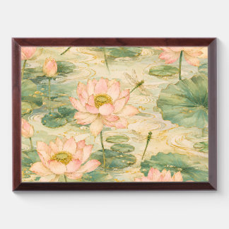 Serene Lotus Flowers & Dragonflies Japanese Botani Award Plaque