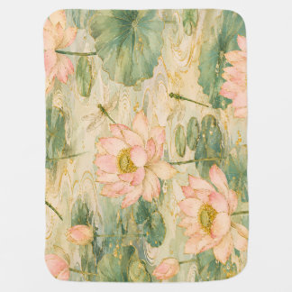 Serene Lotus Flowers & Dragonflies Japanese Botani Baby Blanket