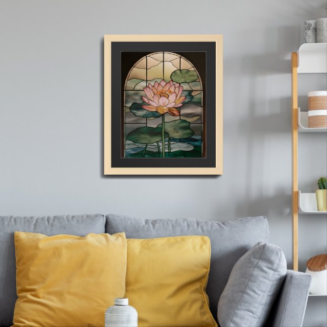 Serene Lotus Stained Glass Window Framed Art (Living Room 3)